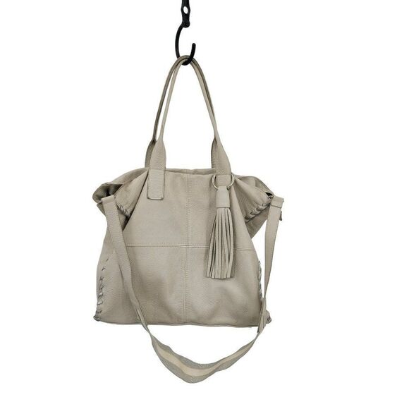Laura Di Maggio Leather Convertible Tote Crossbody Off White Bone XL Tassel - Picture 3 of 17